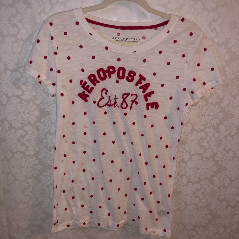 Aeropostale L red white polka dot T-shirt